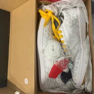 Vans White Sneakers with Yellow Laces